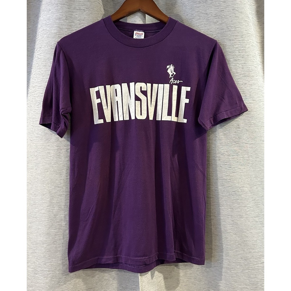 University of Evansville Purple Aces Jerzees T-Shirt Size Medium USA Vintage